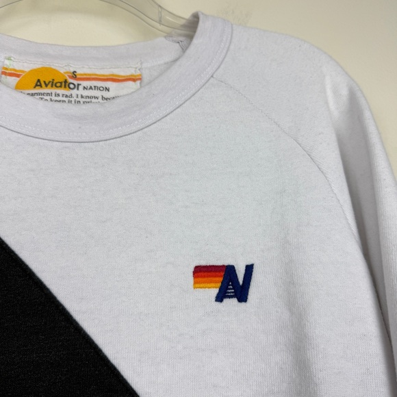Aviator Nation Split Colorblock Black White Sweatshirt - Picture 3 of 6